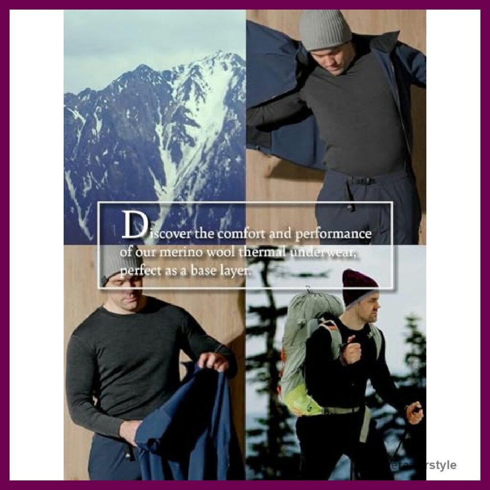 Men's Merino Wool Thermal Underwear Set Lightweight Midweight Base Layer - Picture 6 of 8